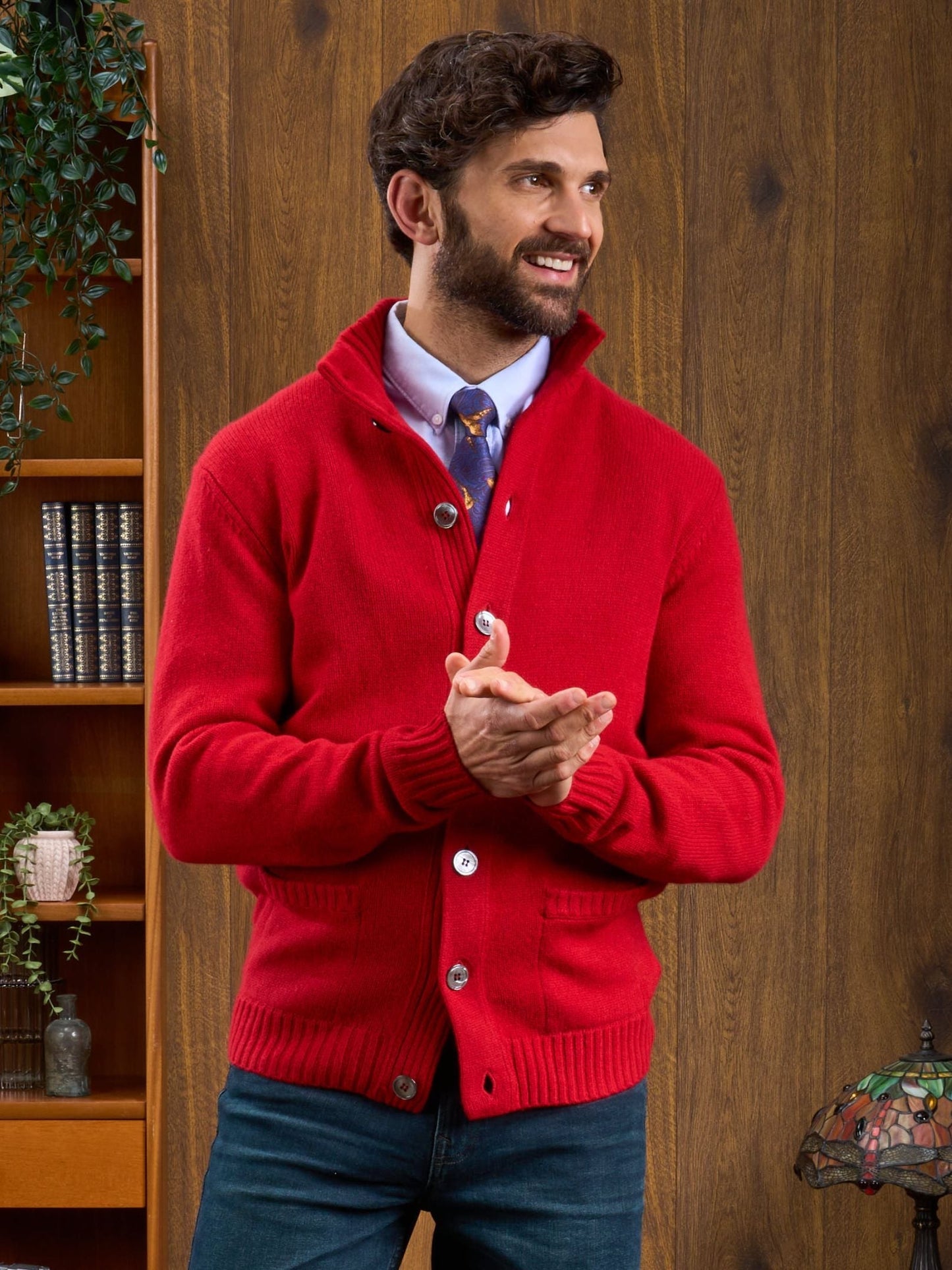 Lambswool Buttoned Jumper In Dubonnet