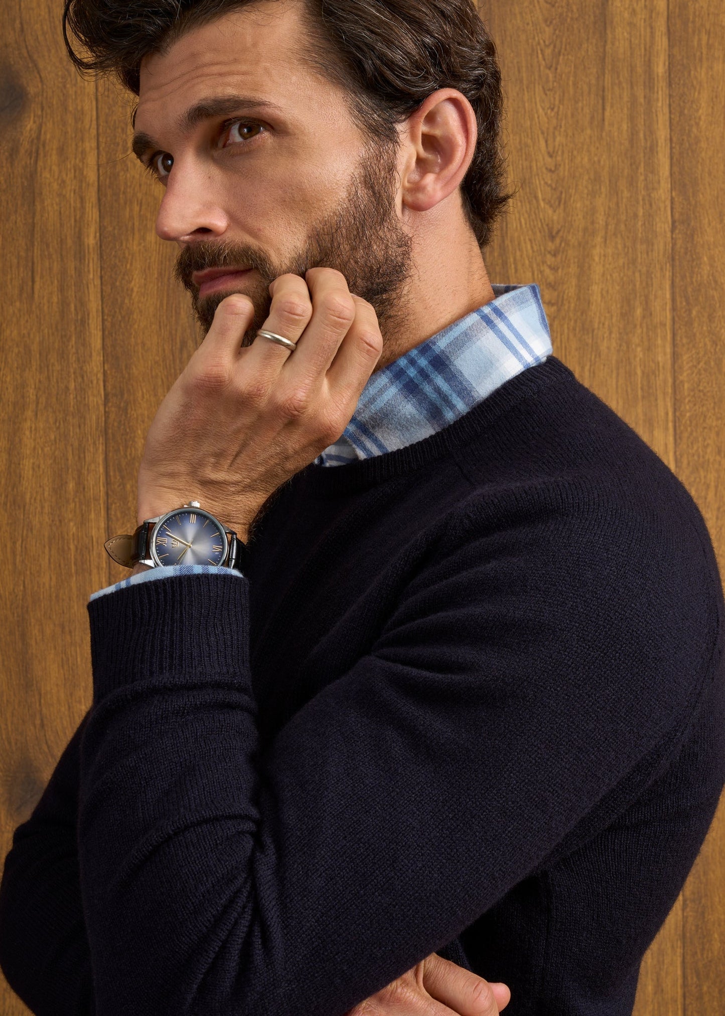 Lenzie Men's Lambswool Jumper In Navy Jumper