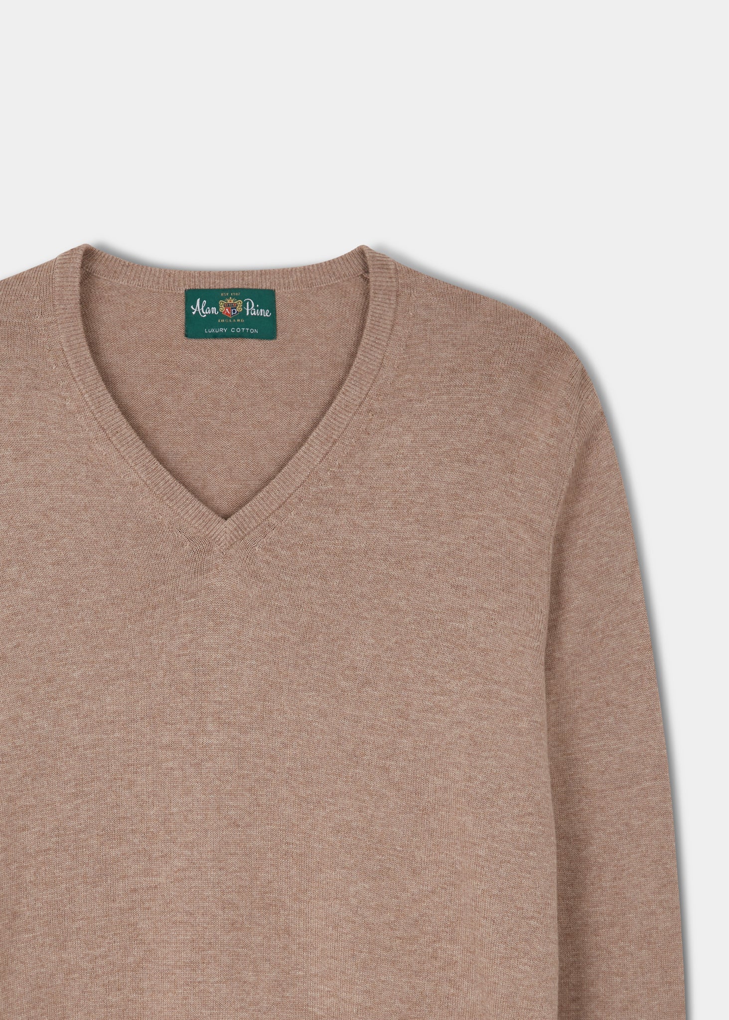 Alan Paine cotton cashmere v-neck jumper in coffee