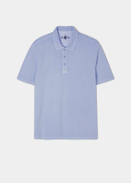 Light blue short sleeve polo shirt made from peruvian cotton.